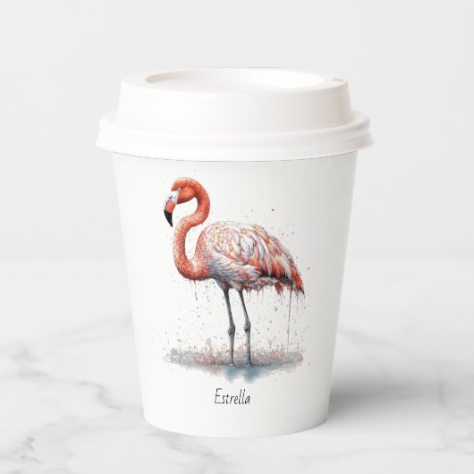 Gobelets En Papier Rayon de Flamant rose : Aquarelle tropicale, perso (Recto)