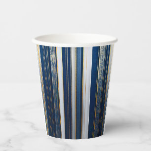 Gobelets En Papier Rayures bleues Hanukkah Blues Bleu Blanc Or