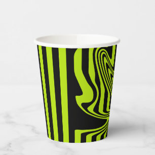 Gobelets En Papier Rayures et Tourbillons - Vert Citron et Noir
