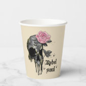 Gobelets En Papier Rebel Soul - Crâne gothique avec Rose rose (Verso)