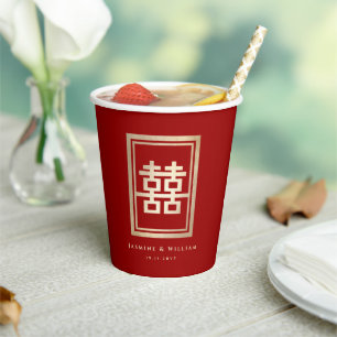 Gobelets En Papier Rectangle classique Double Bonheur Mariage chinois