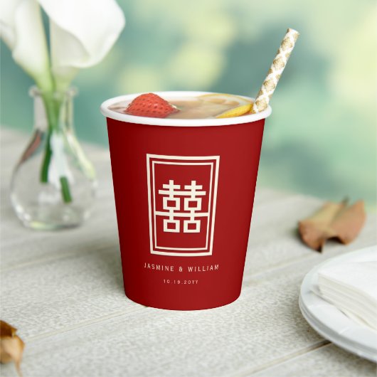 Gobelets En Papier Rectangle Double Happiness Mariage Classique Chino (Insitu)