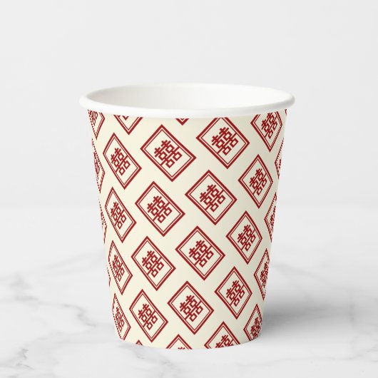 Gobelets En Papier Rectangle Double Happiness Mariage Classique Chino (Recto)