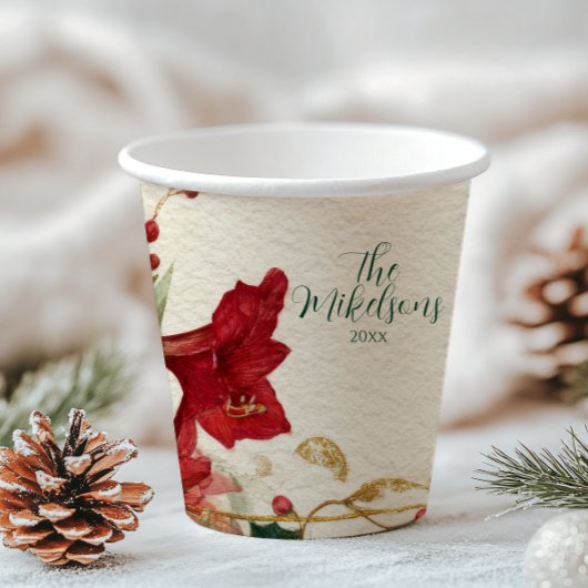 Gobelets En Papier Red Amaryllis Noël rustique