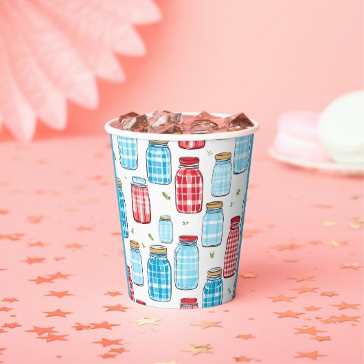 Gobelets En Papier Red and Blue Gingham Mason Jar Pattern (Insitu)