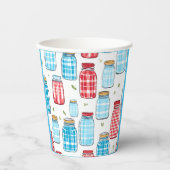 Gobelets En Papier Red and Blue Gingham Mason Jar Pattern (Recto)