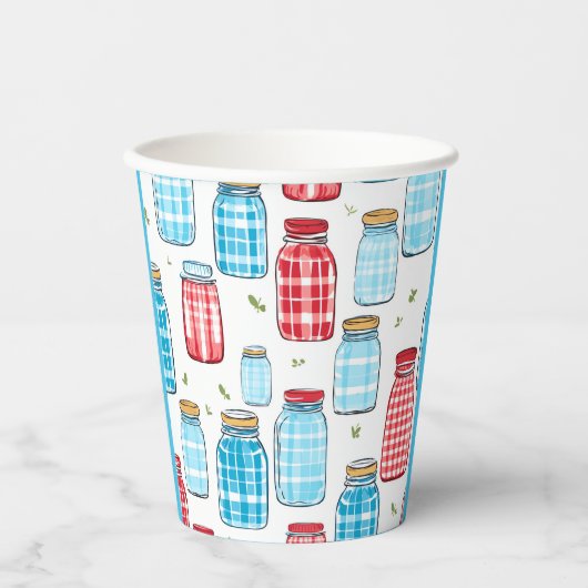 Gobelets En Papier Red and Blue Gingham Mason Jar Pattern  (Recto)