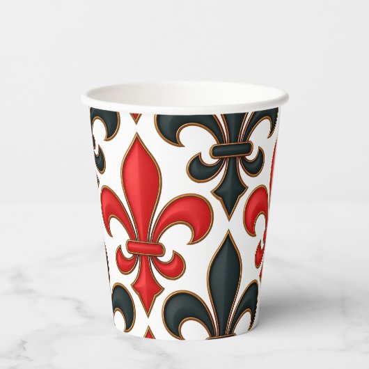 Gobelets En Papier Red Black Baroque Fleur-de-lis Pattern Design  (Verso)