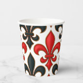 Gobelets En Papier Red Black Baroque Fleur-de-lis Pattern Design  (Recto)