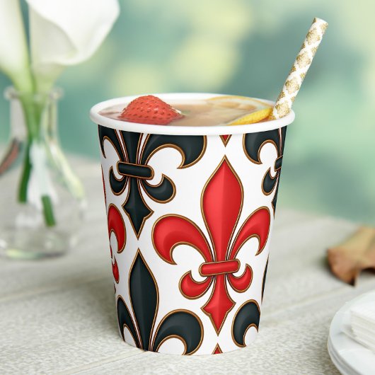 Gobelets En Papier Red Black Baroque Fleur-de-lis Pattern Design 