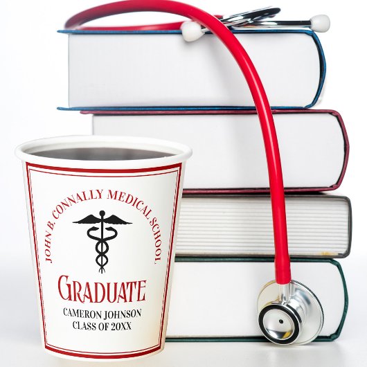 Gobelets En Papier Red Black Médicale School Custom Graduation Party