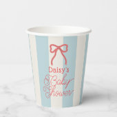Gobelets En Papier Red Bow & Blue Stripes Baby Shower (Verso)