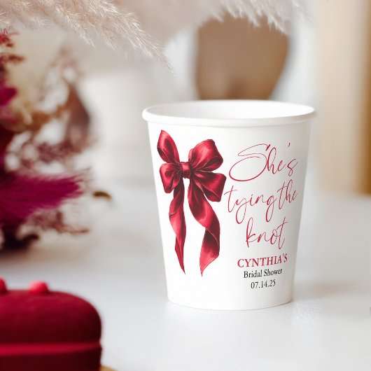 Gobelets En Papier Red Bow Elle noue la Fête des mariées du noeud