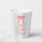 Gobelets En Papier Red Bow & Pale Blue Stripes Baby Shower (Verso)