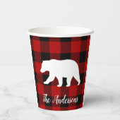 Gobelets En Papier Red Buffalo Plaid & Bear | Nom personnel Cadeau (Verso)