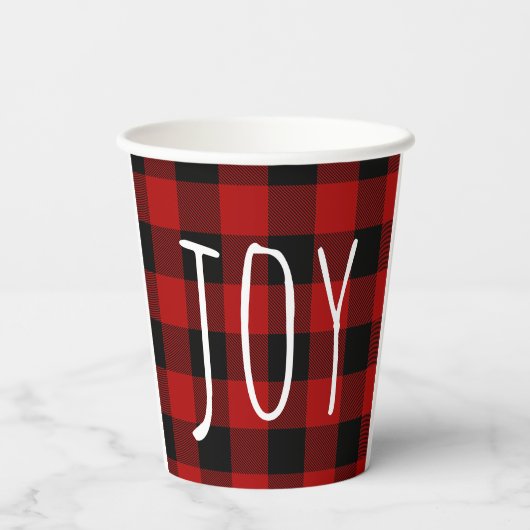Gobelets En Papier Red Buffalo Plaid & Joy | Holiday (Verso)