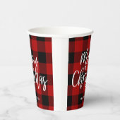 Gobelets En Papier Red Buffalo Plaid & Joyeux Noël |Nom personnel (Droite)