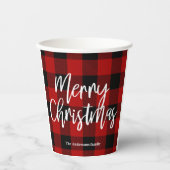 Gobelets En Papier Red Buffalo Plaid & Joyeux Noël |Nom personnel (Recto)
