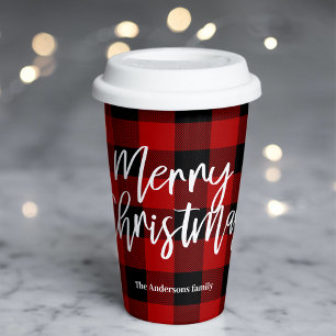 Gobelets En Papier Red Buffalo Plaid & Joyeux Noël  Nom personnel