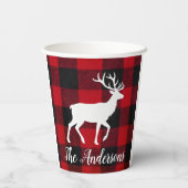 Gobelets En Papier Red Buffalo Plaid & Reindeer | Personal Name Gift  (Verso)