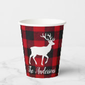 Gobelets En Papier Red Buffalo Plaid & Reindeer | Personal Name Gift  (Recto)