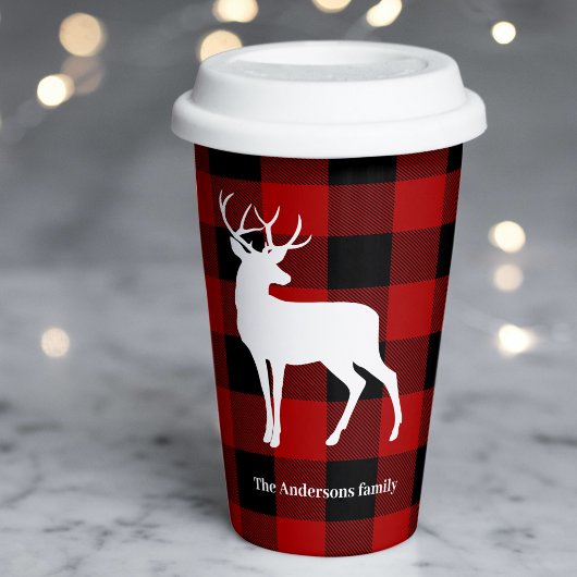 Gobelets En Papier Red Buffalo Plaid & White Deer | Nom personnel