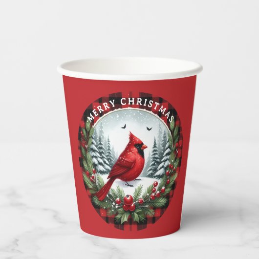 Gobelets En Papier Red Cardinal with Holly Berries (Verso)