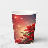 Gobelets En Papier Red Christmas Floral Holiday Paper Cups (Verso)