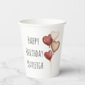 Gobelets En Papier Red Cream Heart Balloons Birthday (Recto)