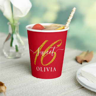 Gobelets En Papier Red Elegant Sweet 16 Seteen Paper Cup