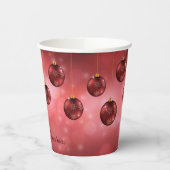 Gobelets En Papier Red Festive Baubles de Noël sur Red Bokeh (Gauche)