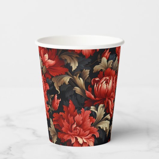 Gobelets En Papier Red Floral Peony Moderne (Verso)