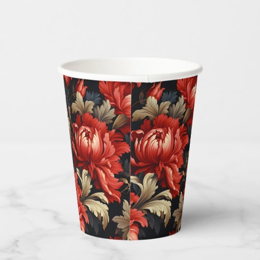 Gobelets En Papier Red Floral Peony Moderne (Droite)