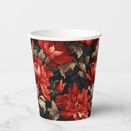 Gobelets En Papier Red Floral Peony Moderne (Recto)