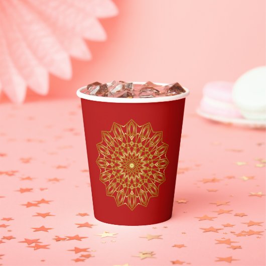 Gobelets En Papier Red & Gold Arabic-inspired Paper Cup (Insitu)