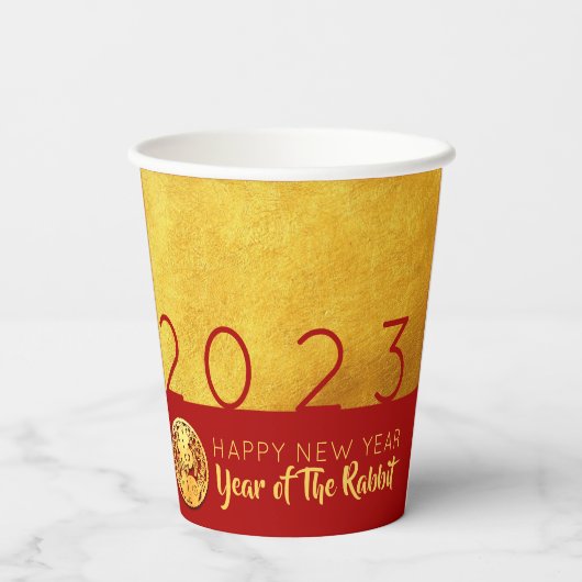 Gobelets En Papier Red Gold Chinese Rabbit papier coupé PC 2023 (Verso)