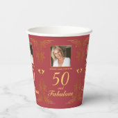 Gobelets En Papier Red Gold moderne 50 Fabuleux photo Anniversaire (Verso)