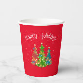 Gobelets En Papier Red Happy Holidays, Arbres, Snowflakes, Moderne (Recto)