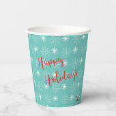 Gobelets En Papier Red Happy Holidays, Snowflakes, Turquoise, Moderne (Verso)