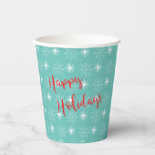 Gobelets En Papier Red Happy Holidays, Snowflakes, Turquoise, Moderne (Recto)