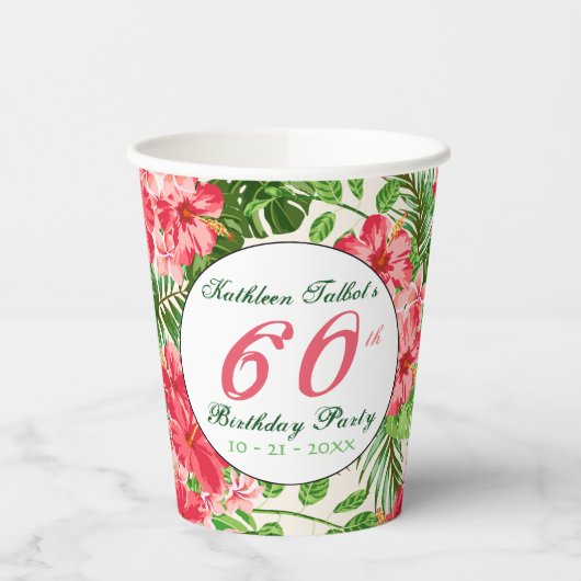 Gobelets En Papier Red Hibiscus 60e Anniversaire Party Paper Cup (Gauche)