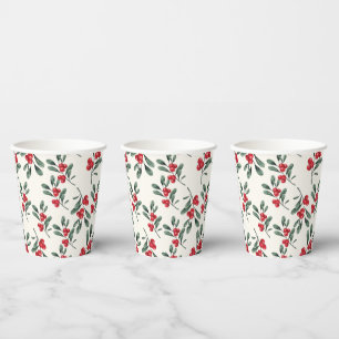 Gobelets En Papier Red Holly Berries feuilles de la feuille verte