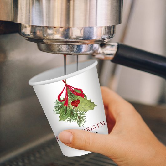 Gobelets En Papier Red Holly Greenery Joyeux Noël Custom