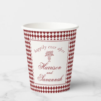 Gobelets En Papier Red Merlot Harlequin Checkered Wedding