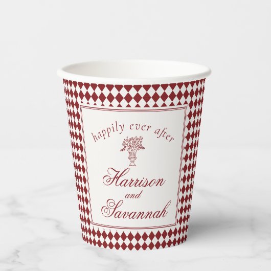 Gobelets En Papier Red Merlot Harlequin Checkered Wedding (Recto)