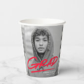 Gobelets En Papier Red Modern Dashed Grad Photo Graduation (Verso)
