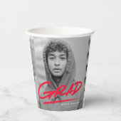 Gobelets En Papier Red Modern Dashed Grad Photo Graduation (Recto)