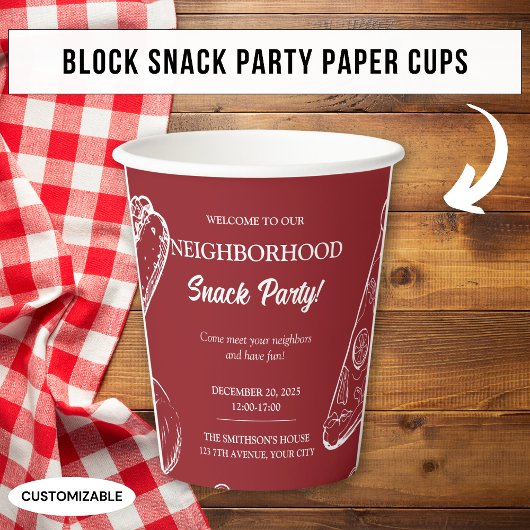 Gobelets En Papier Red Neighbority Fun Block Food Snack Party