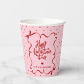 Gobelets En Papier Red Pink Hand Drawn Bow Happy Valentine's Day (Verso)