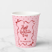 Gobelets En Papier Red Pink Hand Drawn Bow Happy Valentine's Day (Recto)